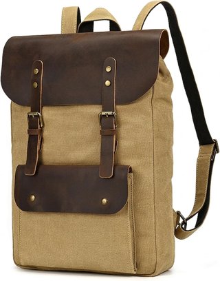 Mochila vintage lona y cuero para portátil 15,6"