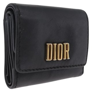 Christian Dior Trifold Wallet Leather Black Gold