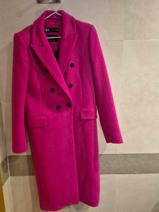 Abrigo Zara Fucsia Talla S, en Lana Manteco.