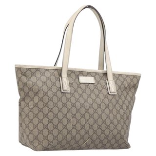 GUCCI GG Supreme Tote Bag PVC Beige Silver 211137