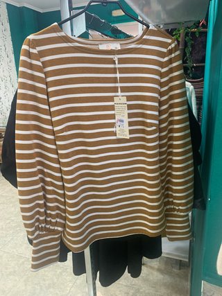 Blusa de rayas marrón y blanca