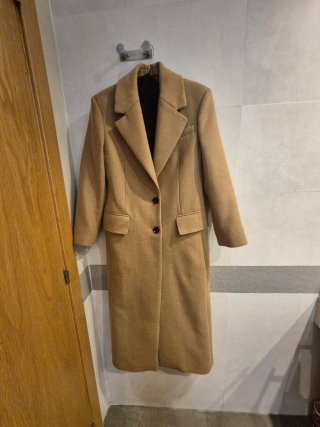 Abrigo de Lana Mango Tostado Talla S