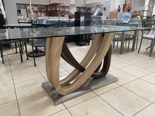 Mesa de Comedor con Cristal y Patas de Madera