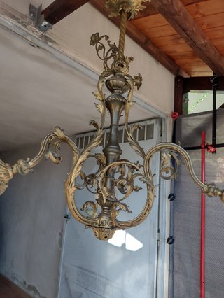 Lampadario Ottone Massiccio Antico - 3 Bracci