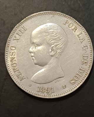 Moneda de 5 Pesetas Alfonso XIII 1891
