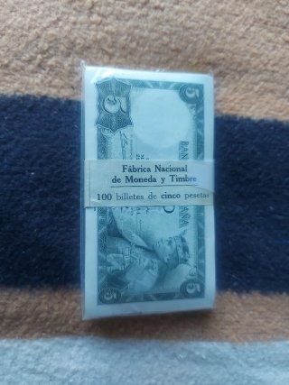 Fajo 100 Billetes 5 Pesetas FNMT