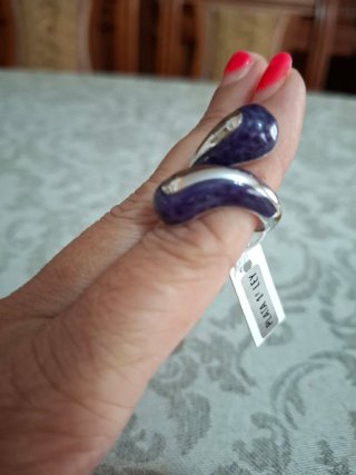 Anillo de Plata Rodiada y esmalte Morado