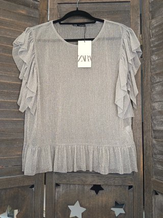 Top transparente peplum con lurex gris ♡ Zara * L