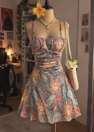 Vestido Mini de Tirantes Estampado Sol