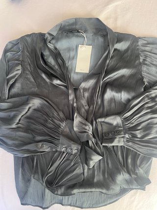 Camisa Satén Azul Petróleo Mango Talla S