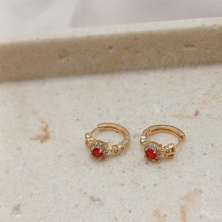 Pendientes Pequeños Chapado Oro 18k y Rubí