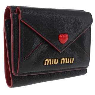 Miu Miu Trifold Wallet Leather Black Gold Auth