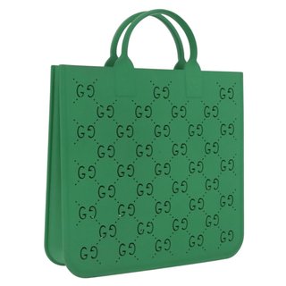 GUCCI GG Canvas Tote Bag Rubber Green 679365 Auth
