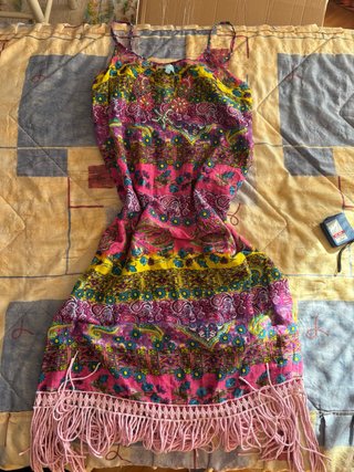Vestido Vintage Y2K 2000s talla L hippie flecos
