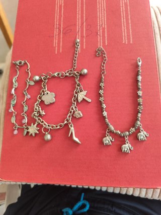 3 Pulseras Bisutería Plateada Boho