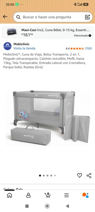 Cuna de Viaje Mobiclinic Gris