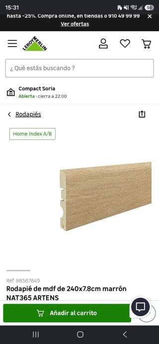 Rodapié MDF Artens 240x7.8cm Marrón