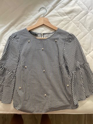 Blusa Zara Basic Rayas con Perlas Talla M