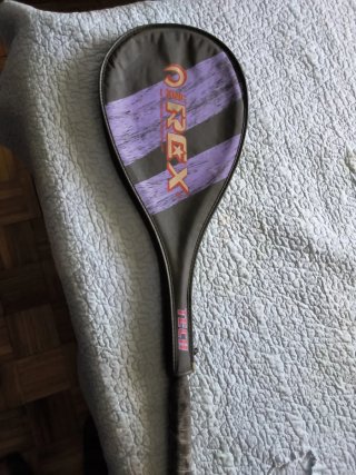 Raqueta de Squash King Rex con funda.