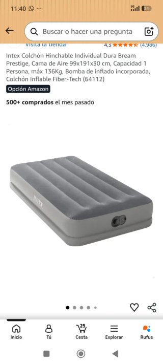 Colchón Hinchable Individual Intex