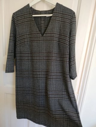 Vestido Mango Cuadros Gris Talla M