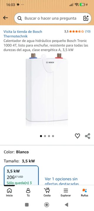 Calentador de agua Bosch Tronic 1000 4T
