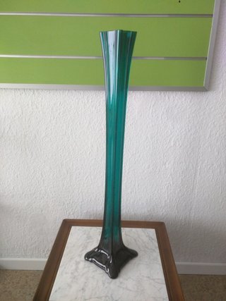 Gran jarrón soliflora de cristal soplado verde