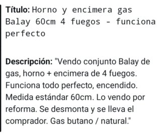 Horno y Encimera Gas Balay 60cm