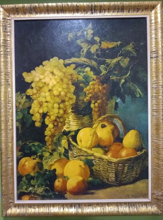 CUADRO BODEGON UVAS Y FRUTAS FIRMADO MARCO 66X52