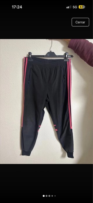 Pantalón de chándal Adidas negro y rosa talla 14