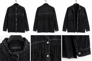 Chaqueta Negra Stradivarius con Flecos Talla L