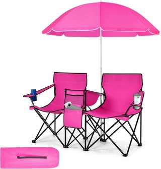 Juego 2 sillas de camping plegables con sombrilla