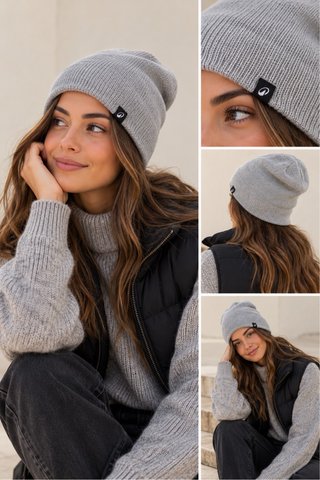 Gorro de lana Decathlon color lila grisáceo.