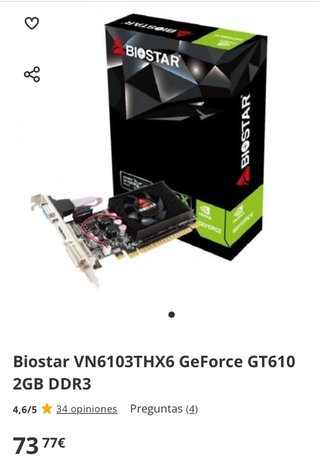 Tarjeta Gráfica Biostar GeForce GT610 2GB DDR3