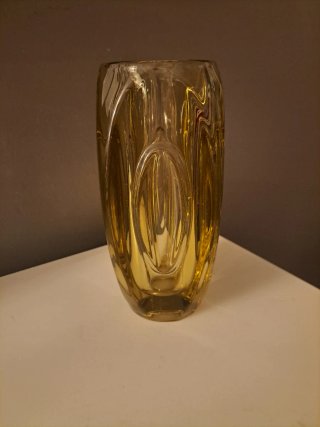 Vaso/Jarrón vidrio prensado color ámbar Años 50/60