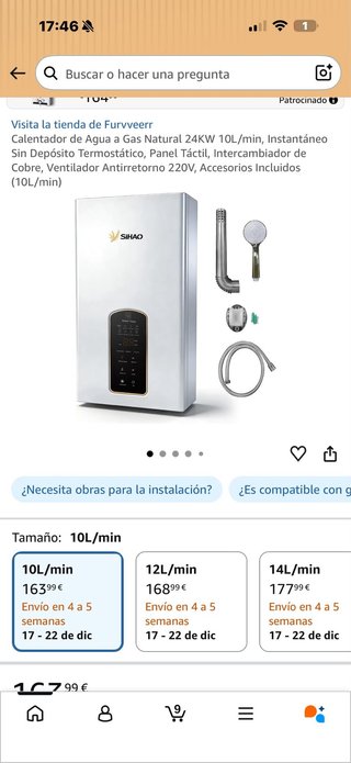 Calentador de Agua a Gas Natural SIHAO 10L/min