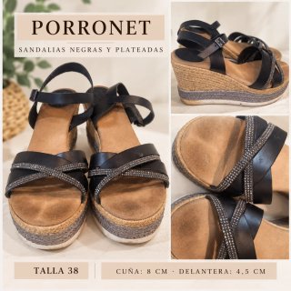 Sandalias de cuña Porronet negras y plateadas