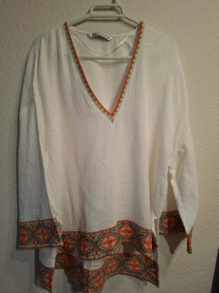 Blusa Zara Blanca con Bordados Talla S