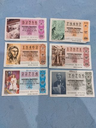 Lote de 6 Décimos de Lotería Nacional (1980-1981)