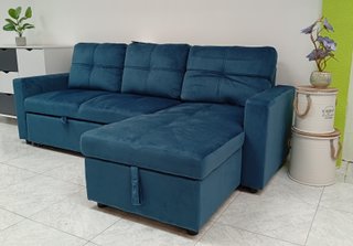 Sofá Cama Azul. Chaiselong. ¡PRÁCTICO Y ECONÓMICO!