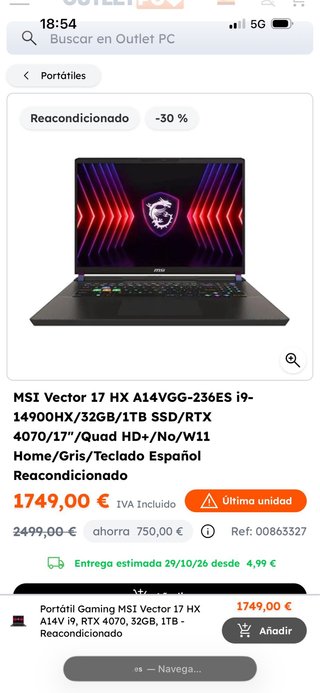 Portátil Gaming MSI Vector 17 HX