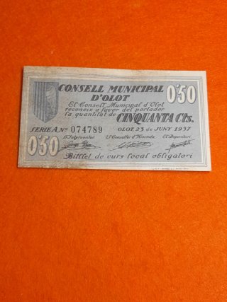 Billete 0'50 Pesetas Consell Municipal d'Olot