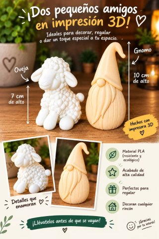 Set de 2 Figuras 3D: Oveja y Gnomo