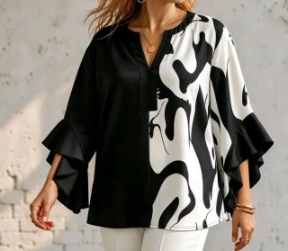 Blusa Estampada Blanca y Negra