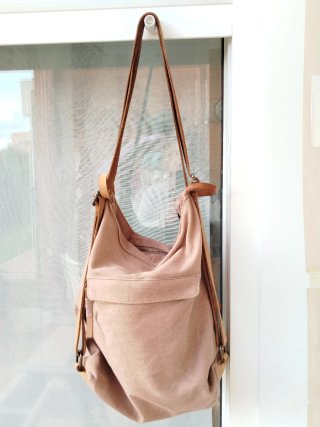 Bolso Mochila de Piel y Lona