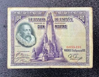Billete sin serie 1928 Cervantes 100 pesetas