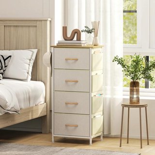 Cómoda Cajonera Tela 4 Cajones Bolsillos Beige
