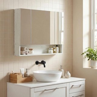 Armario Baño Espejo 3 Puertas 90cm Blanco Tara