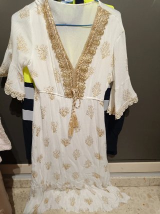 Vestido Ibicenco Blanco y Dorado