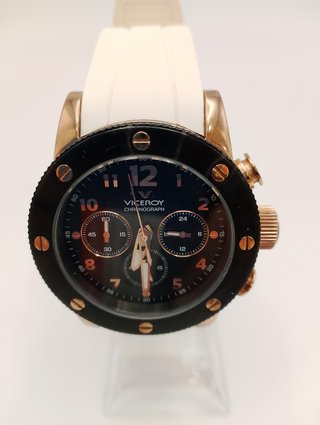 RELOJ VICEROY 47655 ESFERA NEGRA CORREAS BLANCAS